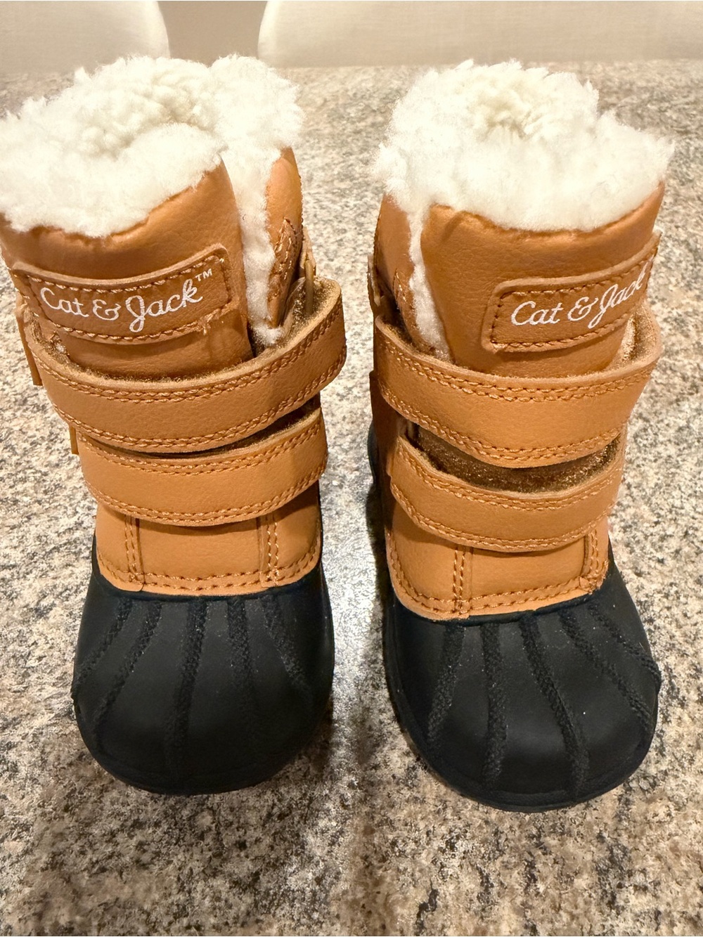 Cat & Jack Tan and Black Kids Waterproof Duck Boots with Faux Shearling